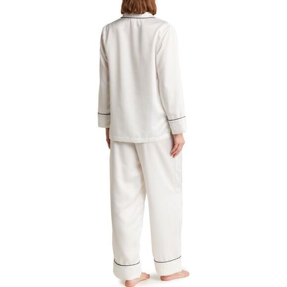 Natori Satin Long Sleeve Button-Up Top & Crop Pants Pajama - Picture 2 of 13